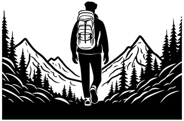 Man Hiking in the Mountains Illustration