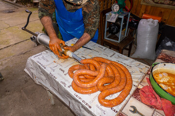 Homemade traditional sausage during the preparation