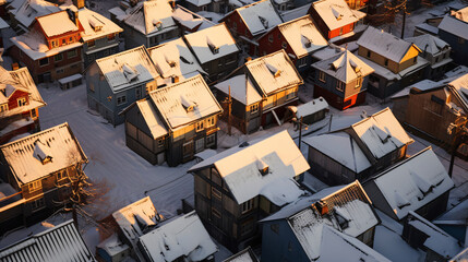 Aerial photo of the roofs of buildings during.