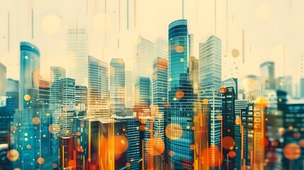 abstract business background with buildings and coins. business and finance. Generative AI