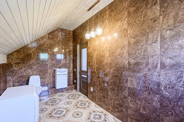 interior apartment room bathroom, sink, decorative elements, toilet. WC, sanitary unit, wash room