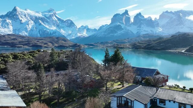 National Park At Torres Del Paine Puerto Natales Chile. Country Ranch Torres Del Paine Puerto Natales. Snowy Tourism Patagonia Landscape Frozen. Snowy Glacier Patagonia Landscape Lagoon Outdoor.
