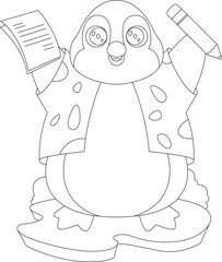 Penguin Pupil Pencil Paper School Animal Vector Graphic Art Illustration