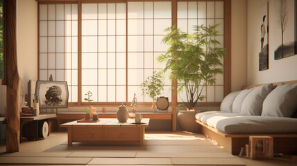 Fototapeta premium japanese design interior of a living room in a modern home