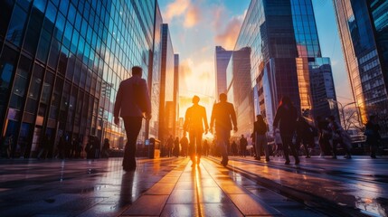 Businesspeople walking in city business district.