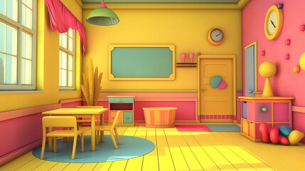 3D Cartoon Empty Background for Kids and Animation by Generative AI