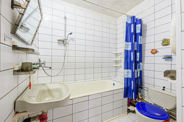 interior apartment room bathroom, sink, decorative elements, toilet. WC, sanitary unit, wash room