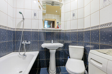 interior apartment room bathroom, sink, decorative elements, toilet. WC, sanitary unit, wash room