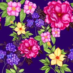 Sierkussen Watercolor seamless pattern with flowers. Vintage floral pattern. Flower seamless pattern. Botanical art. Floral botanical collection. Wedding floral set. Watercolor botanical design.  © Natallia Novik
