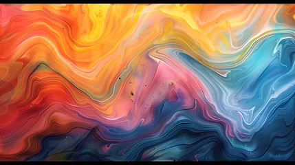 Fotobehang Abstract marbled acrylic paint ink painted waves painting texture colorful background banner - Bold colors, rainbow color swirls wave © Lucky Ai