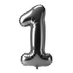 3D silver number 1 in the shape of an inflated balloon
