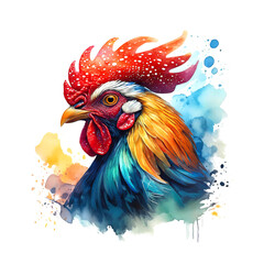 Painting of rooster head on a clean background, Png for Sublimation Printing, Farm animals, Illustration, Generative AI.