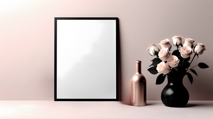 Chic Minimalism: Modern and Minimalist Poster Mockup Perfect for Valentine's Day or Woman’s Day, Featuring Clean Lines and a Palette of Monochrome Black, Crisp White, and Soft Rose Gold