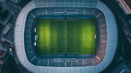 Aerial View of a Soccer Stadium Captured by Generative AI