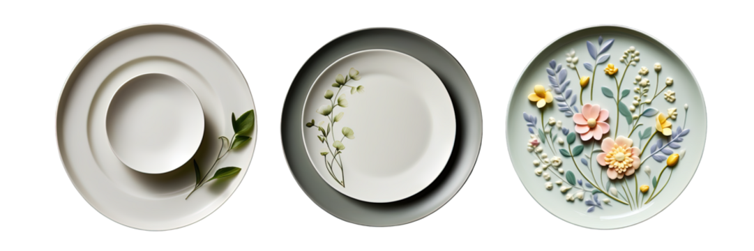 Plate with floral element, ceramic plate with colorful floral design, PNG Transparent Image
