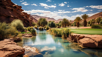Fototapeta na wymiar Beautiful desert oasis landscape in Oasis. 