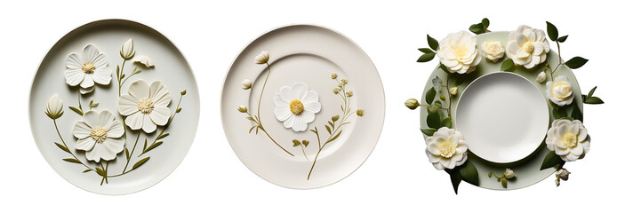Plate with floral element, ceramic plate with colorful floral design, PNG Transparent Image