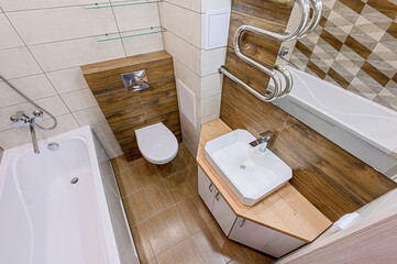 interior apartment room bathroom, sink, decorative elements, toilet. WC, sanitary unit, wash room
