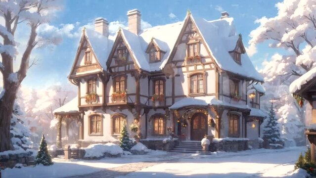 An old house in the snowy winter