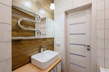 interior apartment room bathroom, sink, decorative elements, toilet. WC, sanitary unit, wash room