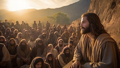 Jesus Standing in Front of a Large Group of People