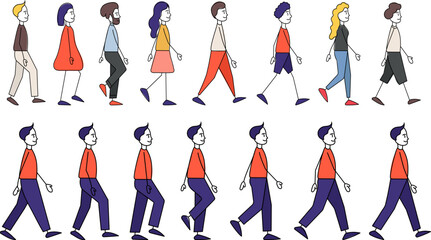 walking people, simple figures on a white background vector