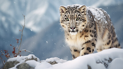 Fototapeta premium Snow Leopard Moving Slowly Eyes on its Prey