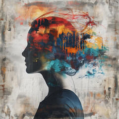 Woman silhouette. Mental health illustration. Depression