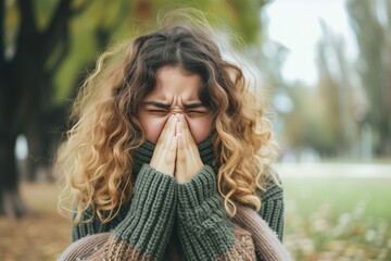 Young Woman With Allergies Experiencing Outdoor Discomfort