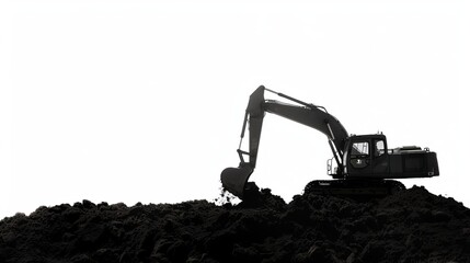 Shadow crawler excavators are working the ground at the building site. on white background - obrazy, fototapety, plakaty