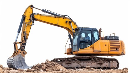 Excavator with digger isolated on white background