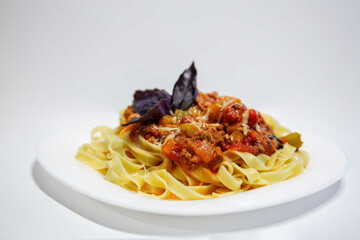 Pasta Bolognese on a White Plate