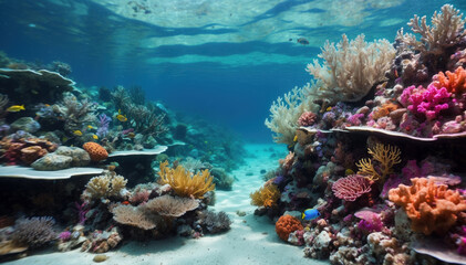 Beautiful underwater scene with coral and fish. AI generated