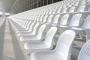 Fototapeta premium Abandoned Sports Arena Displaying Immaculate Rows Of White Seating In The Stands