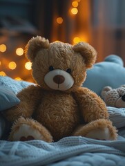 cute teddy bear on the bed