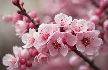 Obraz premium Branch of cherry blossom tree. AI generated