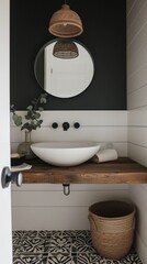 Guest toilets, black and white painted concrete tile floor