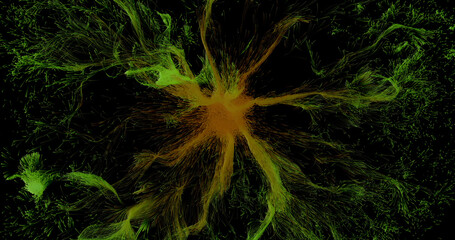 Abstract green and orange fractal explosion