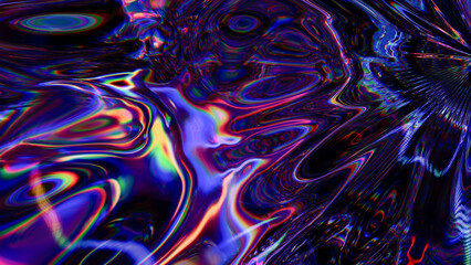 Psychedelic swirls of neon colors captured in a 3D refraction through glass, creating a hypnotic and otherworldly abstract pattern