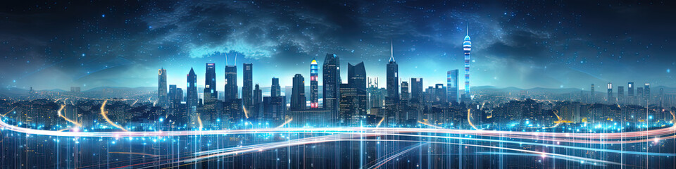 Fototapeta na wymiar Futuristic City - High-Speed Digital Data Trails
