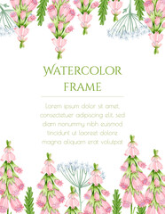 Watercolor pink foxglove flowers and yarrow frame - obrazy, fototapety, plakaty