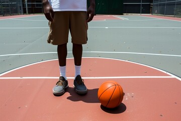 Naklejka premium Man With Basketball On Basketball Court, Ready For Game