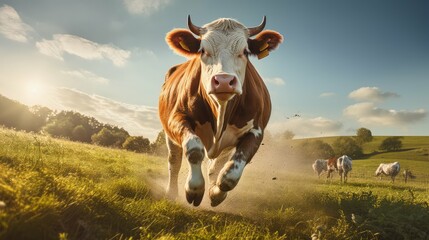 pasture cow running