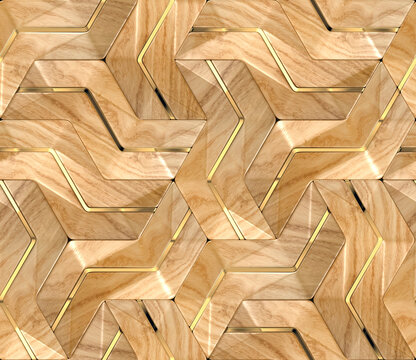 Geometric wood design 3d panels with gold decor