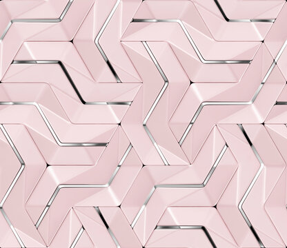 3D wall pink panels with chrome metallic decor