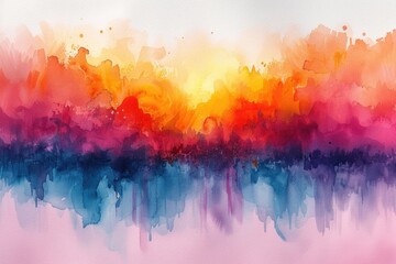 Fototapeta premium Vibrant hues dance across the canvas, as the fluid strokes of watercolor bring a breathtaking sunset to life in this abstract painting