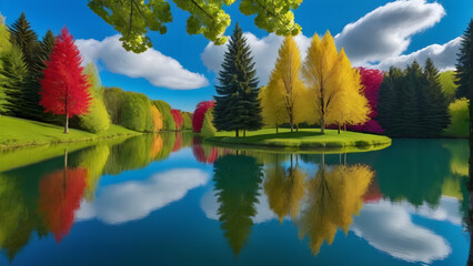 fantastic spring landscape, beautiful trees,Generative AI