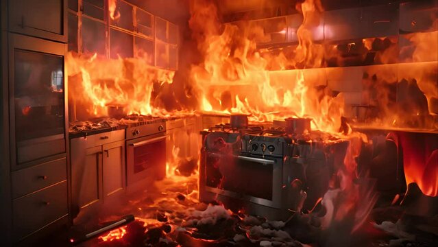 Fire raging in domestic kitchen