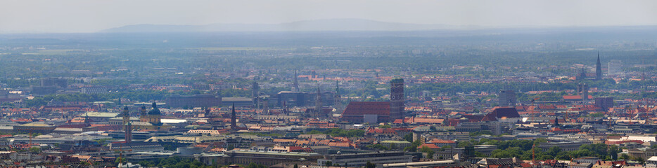 Obraz premium Munich big panorama from above in summer - Frauenkirche.