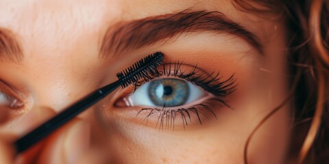 Masterfully Applying Mascara: Enhancing A Woman's Stunning Eye Makeup With Precision